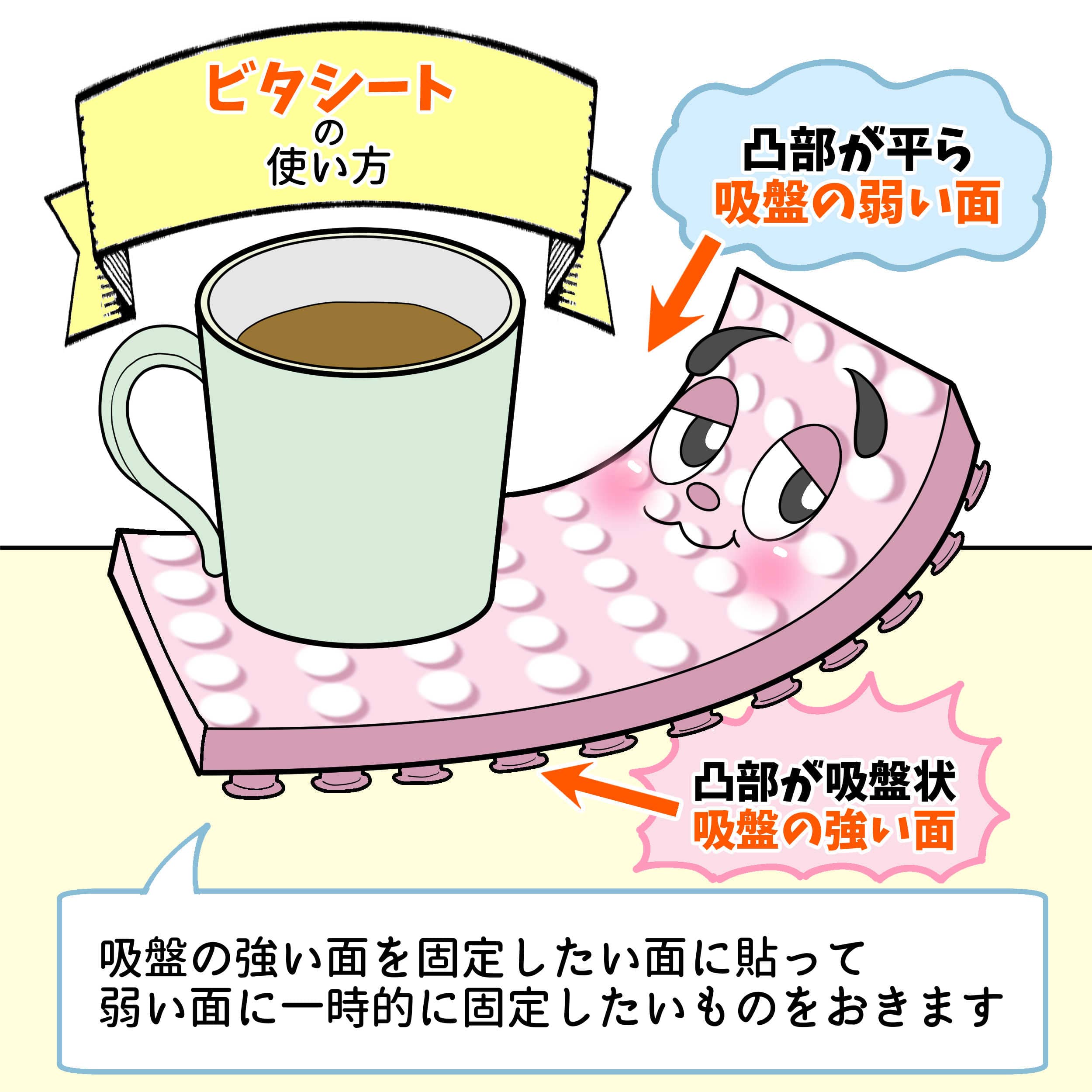 吸盤シート《ビタシート》の取り付け方を解説したイラスト